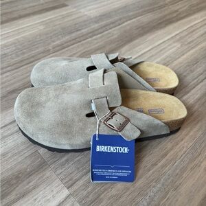 Birkenstock Taupe Suede Clogs